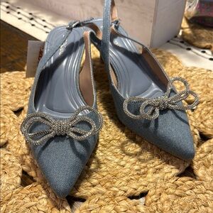 BCBGeneration Blue Heels with Chic Bow Detail